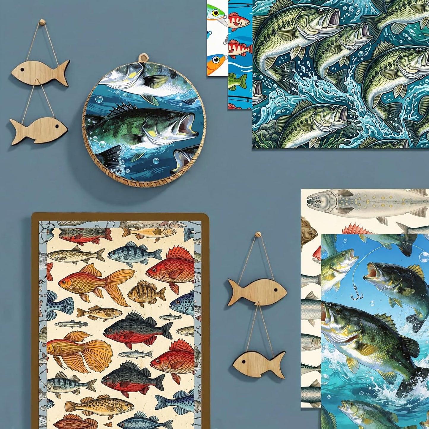24 Sheets 11.8 x 11.8 Inch Fishing Fish and Tackle Scrapbook Paper, Double Sided Decorative Craft Paper for Junk Journals, DIY Card Making & Gift Wrapping