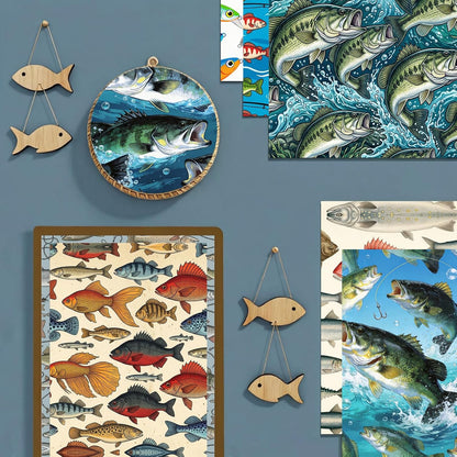 24 Sheets 11.8 x 11.8 Inch Fishing Fish and Tackle Scrapbook Paper, Double Sided Decorative Craft Paper for Junk Journals, DIY Card Making & Gift Wrapping