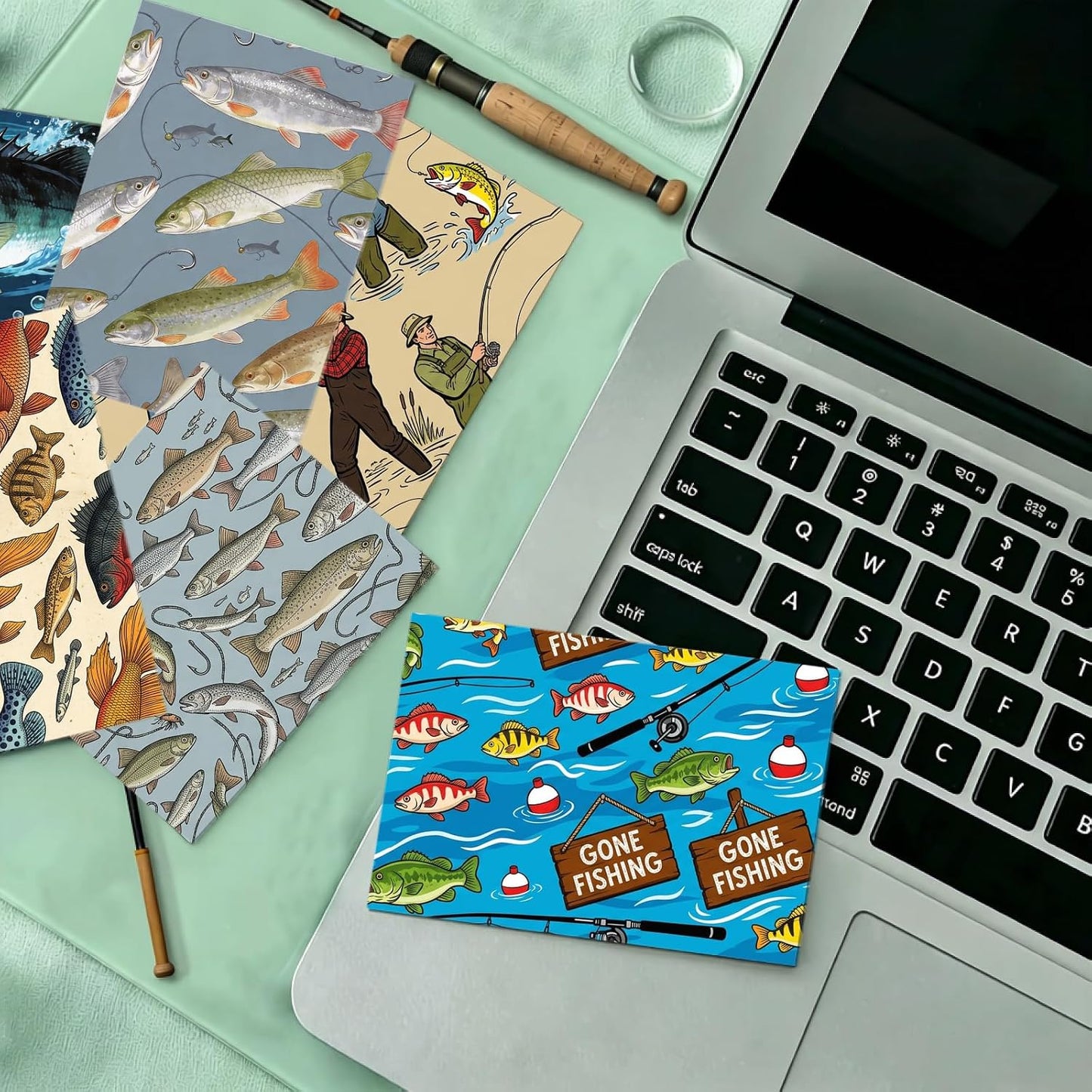 24 Sheets 11.8 x 11.8 Inch Fishing Fish and Tackle Scrapbook Paper, Double Sided Decorative Craft Paper for Junk Journals, DIY Card Making & Gift Wrapping