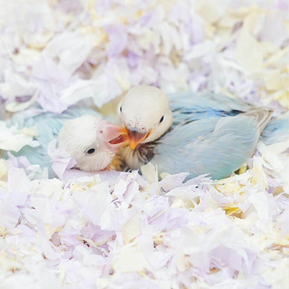 Small Animal Bedding, Bird Cozy Nesting Cotton Paper Material, Enhance Breeding Environment, Low Dust Odor Control for Birds Parrots Parakeets Guinea Pigs Rabbits Hamsters 0.92lb (Yellow and Purple)