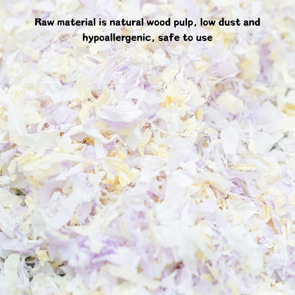 Small Animal Bedding, Bird Cozy Nesting Cotton Paper Material, Enhance Breeding Environment, Low Dust Odor Control for Birds Parrots Parakeets Guinea Pigs Rabbits Hamsters 0.92lb (Yellow and Purple)