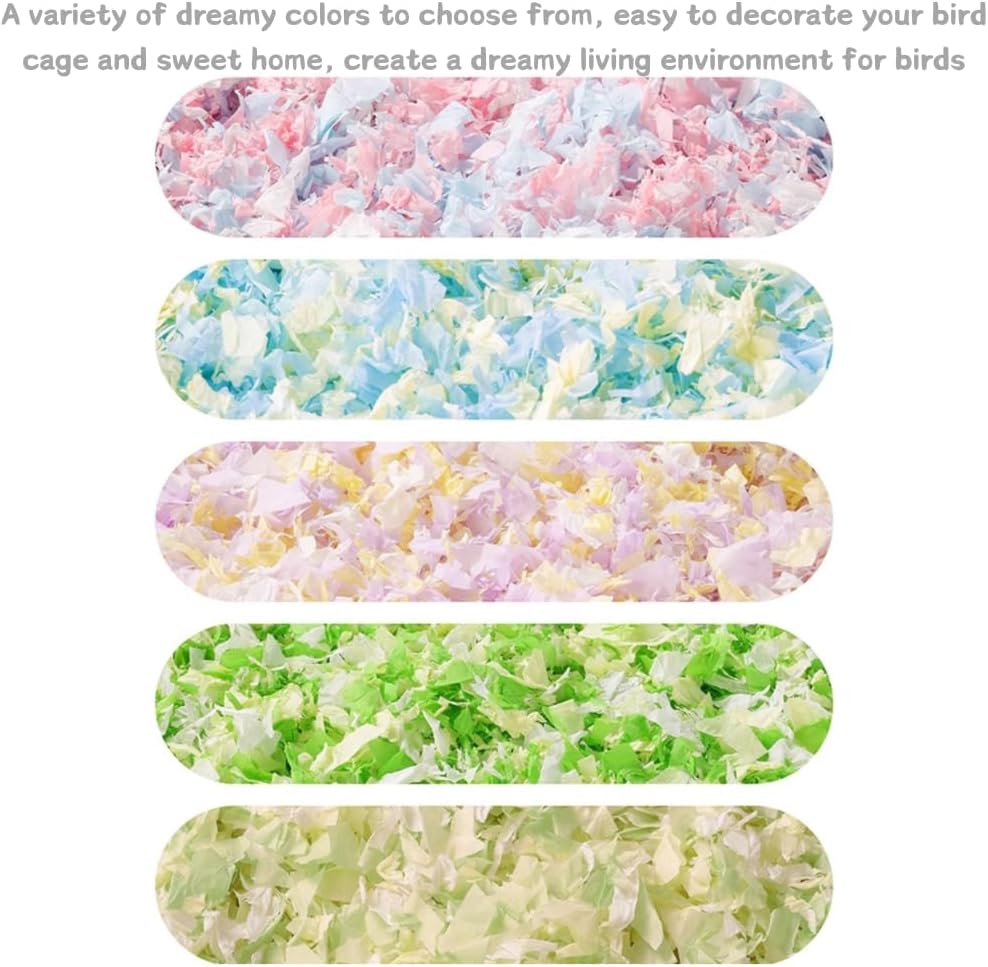 Small Animal Bedding, Bird Cozy Nesting Cotton Paper Material, Enhance Breeding Environment, Low Dust Odor Control for Birds Parrots Parakeets Guinea Pigs Rabbits Hamsters 0.92lb (Yellow and Purple)