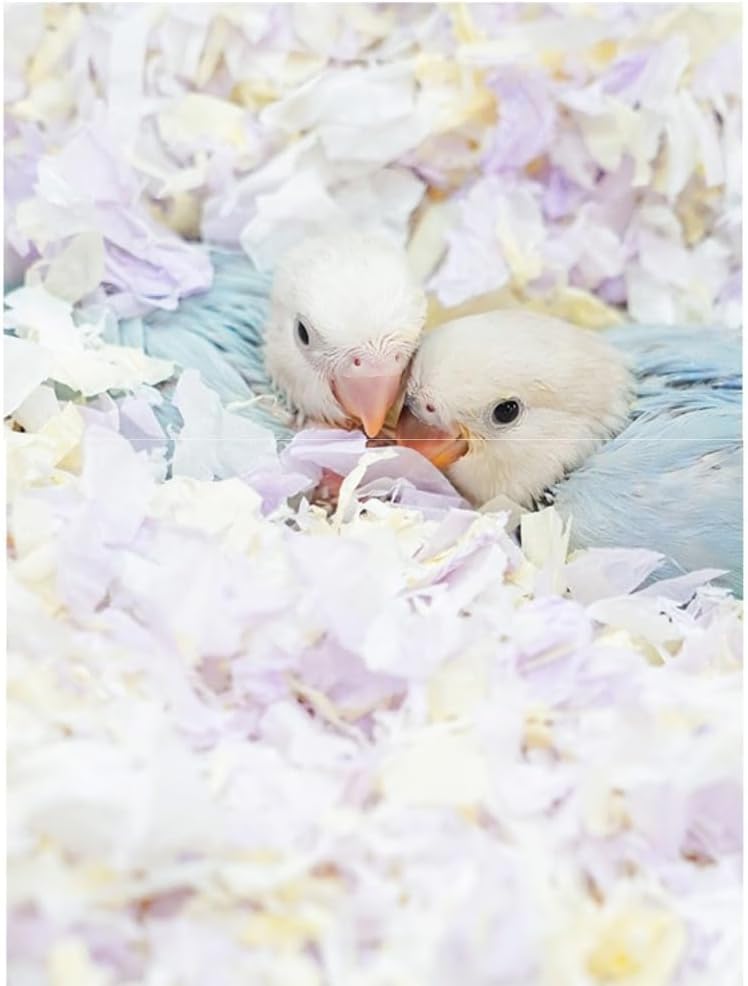 Small Animal Bedding, Bird Cozy Nesting Cotton Paper Material, Enhance Breeding Environment, Low Dust Odor Control for Birds Parrots Parakeets Guinea Pigs Rabbits Hamsters 0.92lb (Yellow and Purple)