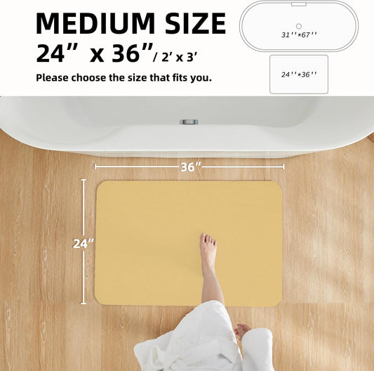 Bathroom Mat Quick Dry, Bathroom Rugs Non Slip Washable Thin Absorbent Bath Mat Fits Under Door Bathroom Floor Mat Perfect for Bath, Shower, or Sink 24"x36" Light Yellow