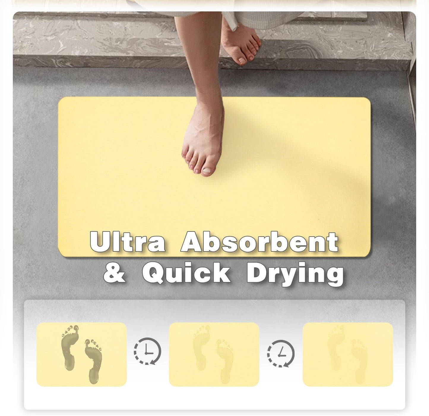 Bathroom Mat Quick Dry, Bathroom Rugs Non Slip Washable Thin Absorbent Bath Mat Fits Under Door Bathroom Floor Mat Perfect for Bath, Shower, or Sink 24"x36" Light Yellow