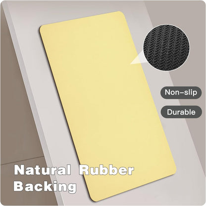 Bathroom Mat Quick Dry, Bathroom Rugs Non Slip Washable Thin Absorbent Bath Mat Fits Under Door Bathroom Floor Mat Perfect for Bath, Shower, or Sink 24"x36" Light Yellow