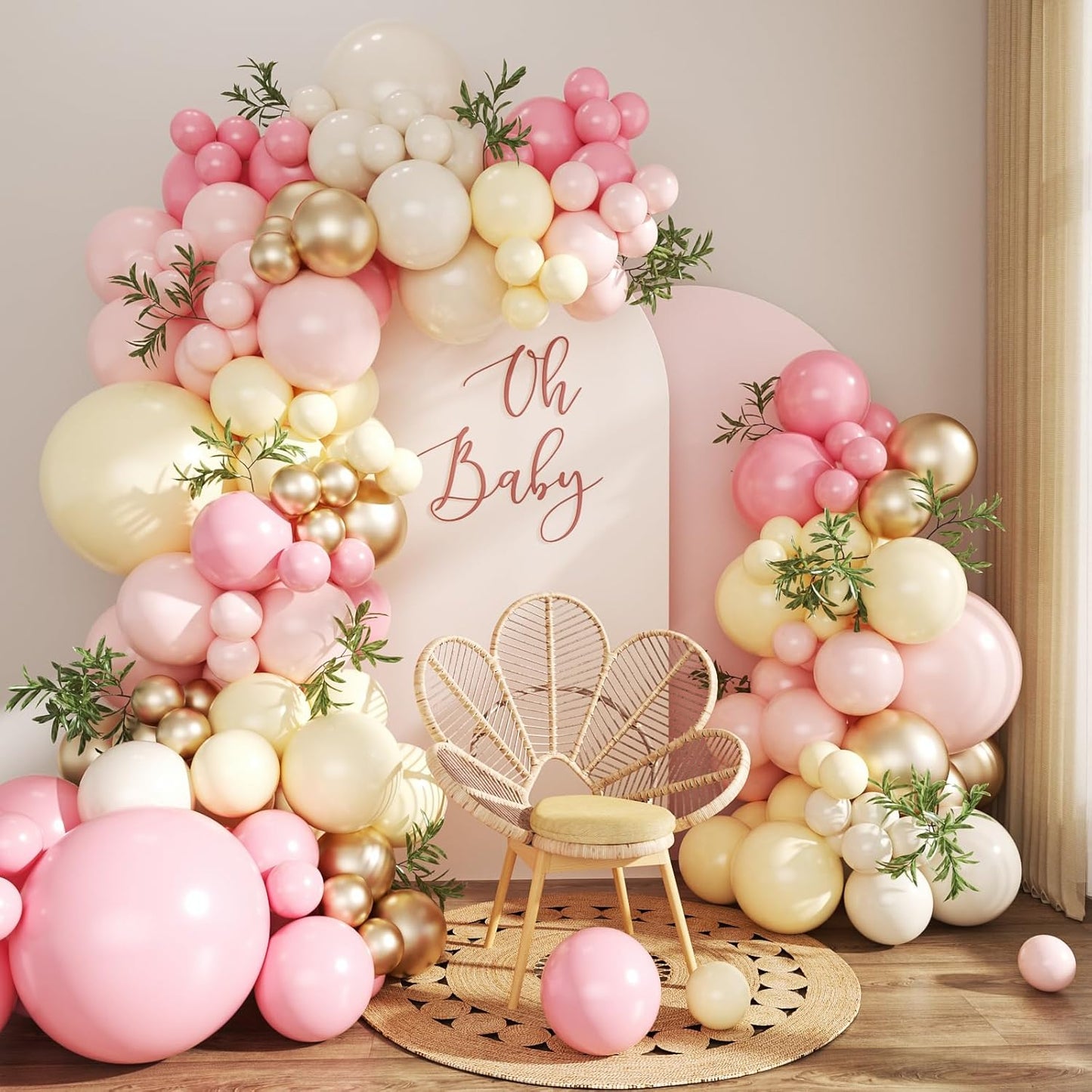 Pink and Yellow Balloon Arch Kit for Baby Shower Bridal Shower Decorations | 124Pcs Pastel Light Pink Yellow Sand White Gold Balloons， Bee Theme Wedding Gender Reveal Birthday Party Decorations