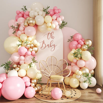 Pink and Yellow Balloon Arch Kit for Baby Shower Bridal Shower Decorations | 124Pcs Pastel Light Pink Yellow Sand White Gold Balloons， Bee Theme Wedding Gender Reveal Birthday Party Decorations