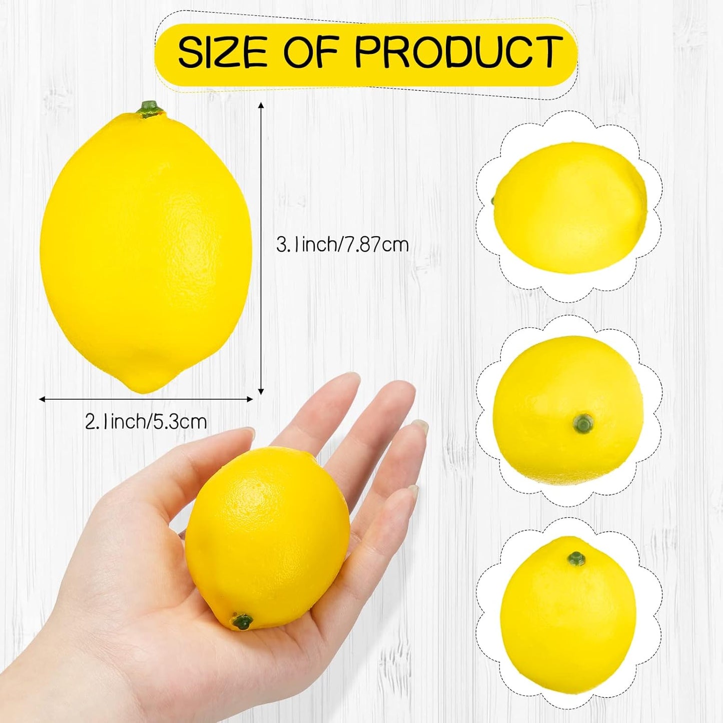 Summer Fake Lemon Fake Fruit Faux Yellow Lemon Decor Lifelike Simulation Artificial Fruit for Party Table Kitchen Vase Filler Wreath Garland Photography Decoration(3.1 x 2.1 Inch,60 Pcs)