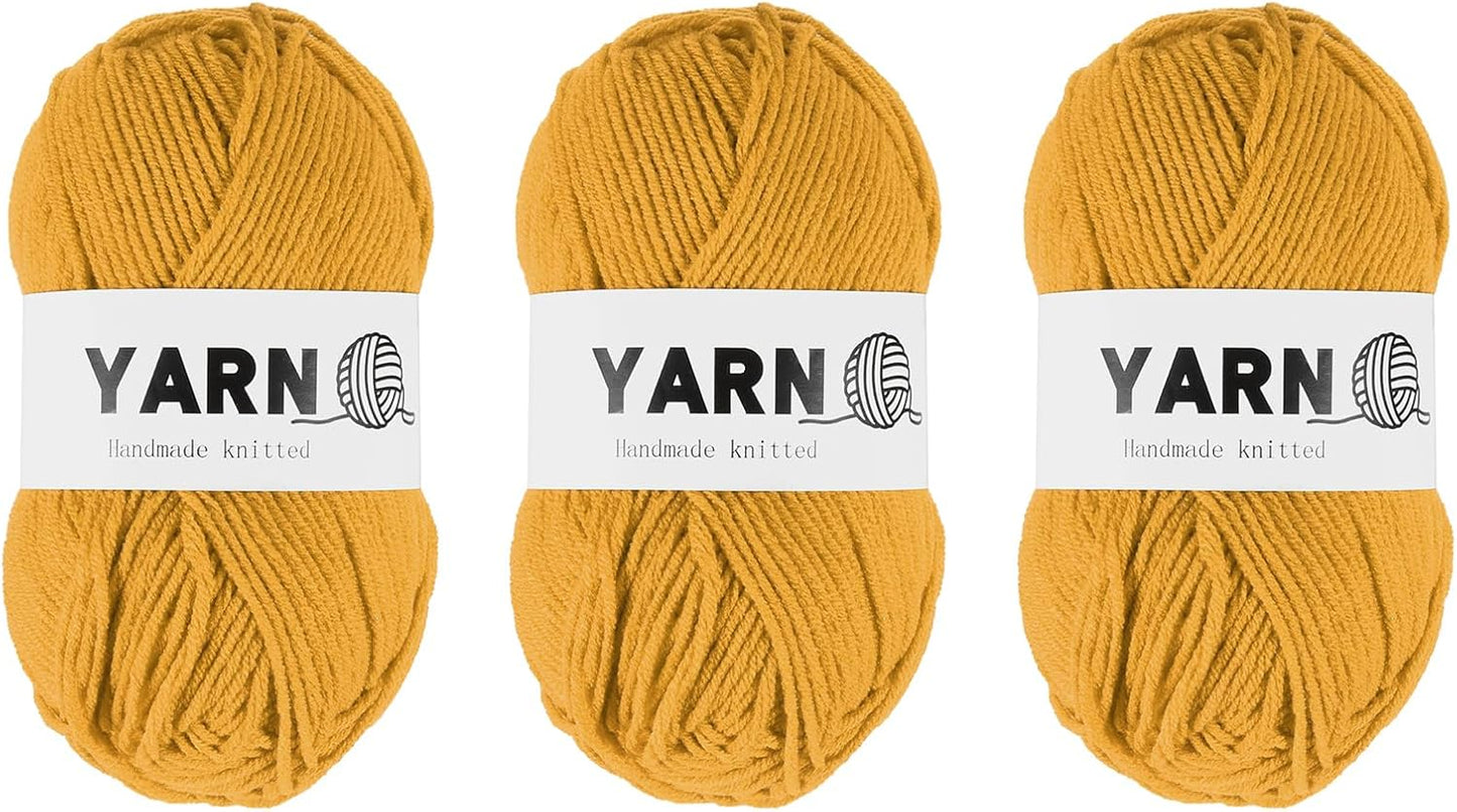 3Pcs Dark Yellow Acrylic Yarn 400 Yard 4 Ply Soft Crochet Yarns Sport Weight Yarn,[for DIY Crocheting Knitting Craft Blankets Hats]-150g