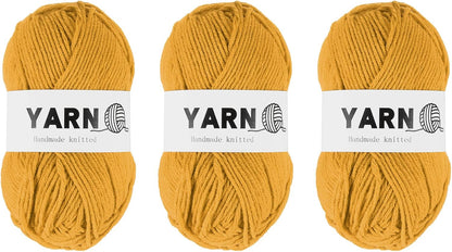 3Pcs Dark Yellow Acrylic Yarn 400 Yard 4 Ply Soft Crochet Yarns Sport Weight Yarn,[for DIY Crocheting Knitting Craft Blankets Hats]-150g