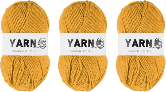3Pcs Dark Yellow Acrylic Yarn 400 Yard 4 Ply Soft Crochet Yarns Sport Weight Yarn,[for DIY Crocheting Knitting Craft Blankets Hats]-150g