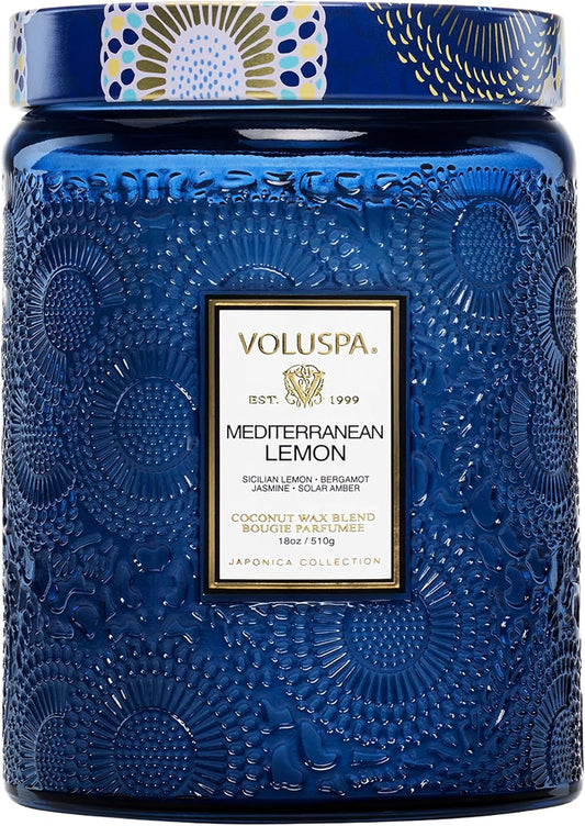 Mediterranean Lemon Candle Jar, 18 oz, Coconut Wax Blend, Large Scented Candles for Home, 100 Hour Burn Time, Poured in the USA