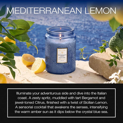Mediterranean Lemon Candle Jar, 18 oz, Coconut Wax Blend, Large Scented Candles for Home, 100 Hour Burn Time, Poured in the USA