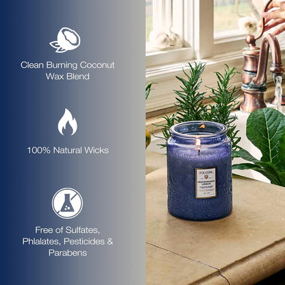 Mediterranean Lemon Candle Jar, 18 oz, Coconut Wax Blend, Large Scented Candles for Home, 100 Hour Burn Time, Poured in the USA