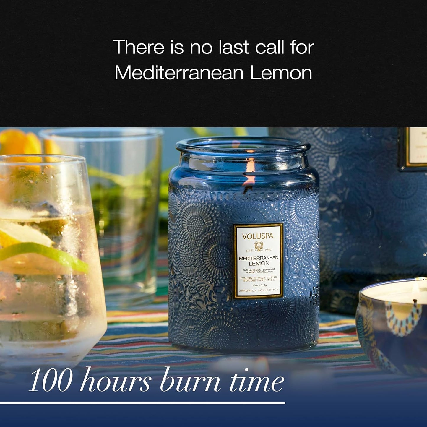 Mediterranean Lemon Candle Jar, 18 oz, Coconut Wax Blend, Large Scented Candles for Home, 100 Hour Burn Time, Poured in the USA