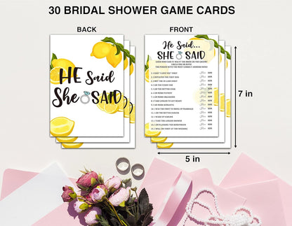 Bridal Shower Games - Lemon Theme Engagement Party Game Cards for Wedding, Bachelorette Party - Citrus Lemon Bridal Shower Decorations - He Said She Said - 30 Cards(A02)