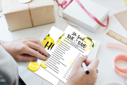 Bridal Shower Games - Lemon Theme Engagement Party Game Cards for Wedding, Bachelorette Party - Citrus Lemon Bridal Shower Decorations - He Said She Said - 30 Cards(A02)