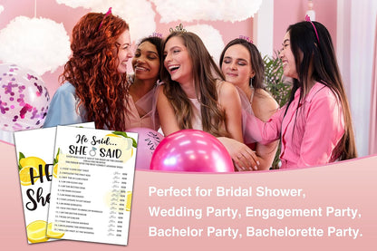 Bridal Shower Games - Lemon Theme Engagement Party Game Cards for Wedding, Bachelorette Party - Citrus Lemon Bridal Shower Decorations - He Said She Said - 30 Cards(A02)