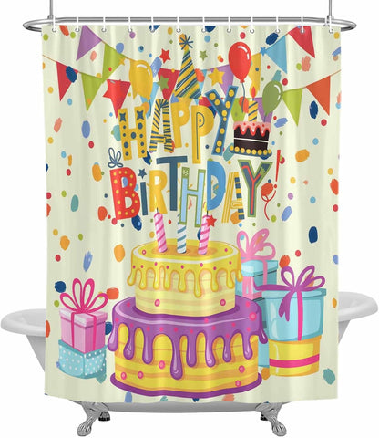 Shower Curtain Set with Hooks Happy Birthday Shower Curtain for Bathroom Decor Birthday Cake Waterproof Polyester Fabri Shower Curtains Bath Curtain Set 54x78 Inch