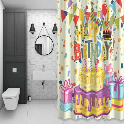 Shower Curtain Set with Hooks Happy Birthday Shower Curtain for Bathroom Decor Birthday Cake Waterproof Polyester Fabri Shower Curtains Bath Curtain Set 54x78 Inch