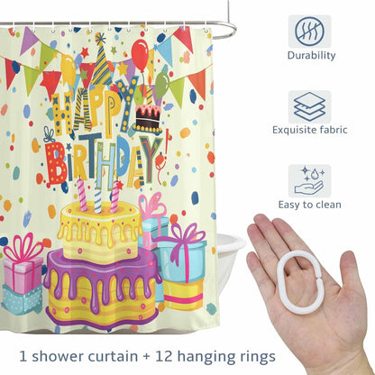 Shower Curtain Set with Hooks Happy Birthday Shower Curtain for Bathroom Decor Birthday Cake Waterproof Polyester Fabri Shower Curtains Bath Curtain Set 54x78 Inch