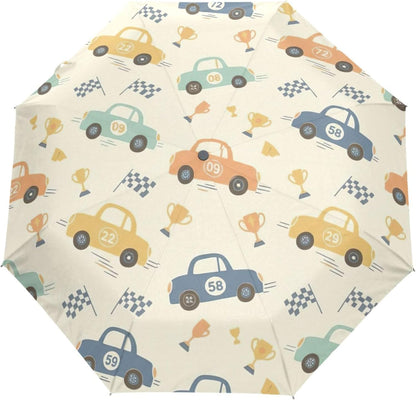 Vintage Cars Pastel Yellow Compact Windproof Umbrella Travel, Automatic Open and Close Robust Personal Umbrellas for Rain, 42.5x24inch