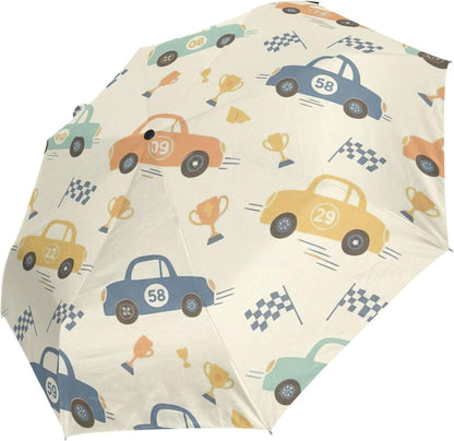 Vintage Cars Pastel Yellow Compact Windproof Umbrella Travel, Automatic Open and Close Robust Personal Umbrellas for Rain, 42.5x24inch