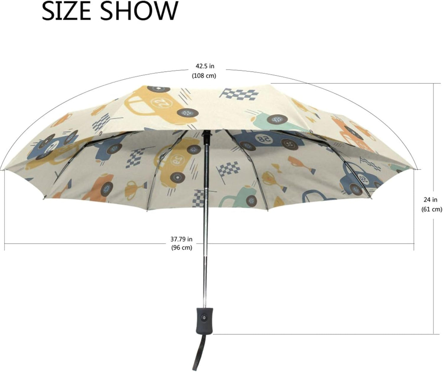 Vintage Cars Pastel Yellow Compact Windproof Umbrella Travel, Automatic Open and Close Robust Personal Umbrellas for Rain, 42.5x24inch