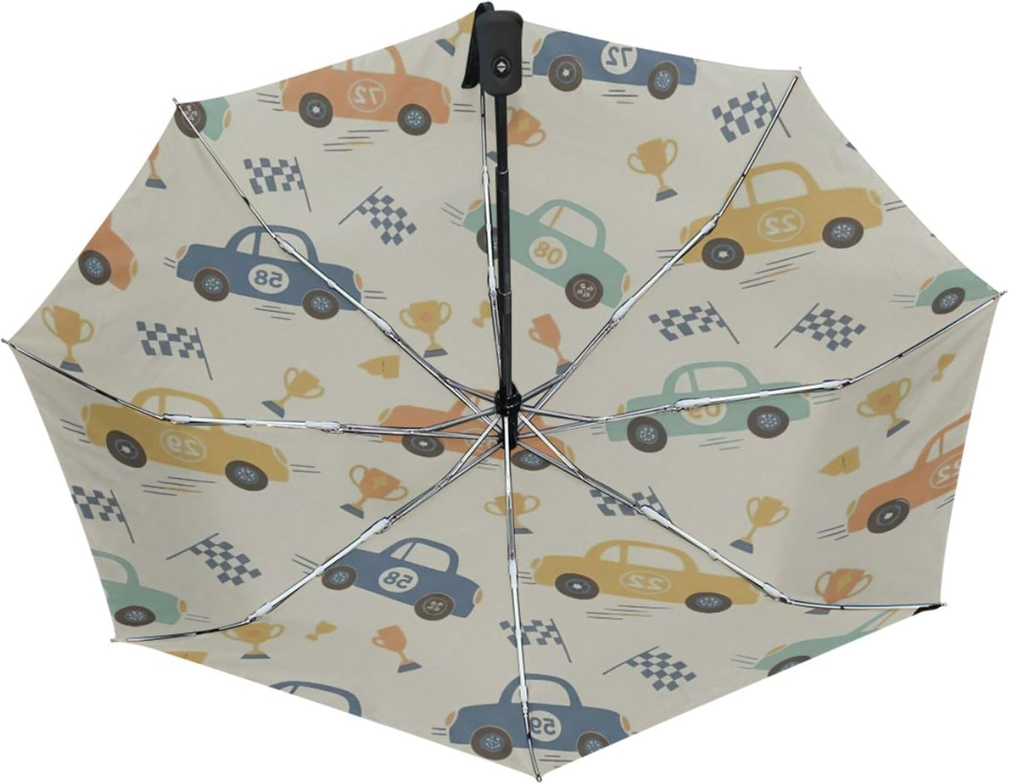 Vintage Cars Pastel Yellow Compact Windproof Umbrella Travel, Automatic Open and Close Robust Personal Umbrellas for Rain, 42.5x24inch