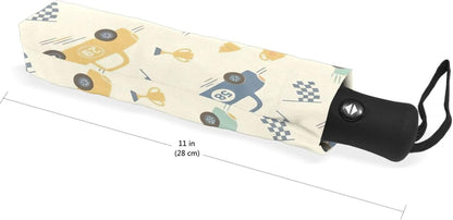 Vintage Cars Pastel Yellow Compact Windproof Umbrella Travel, Automatic Open and Close Robust Personal Umbrellas for Rain, 42.5x24inch