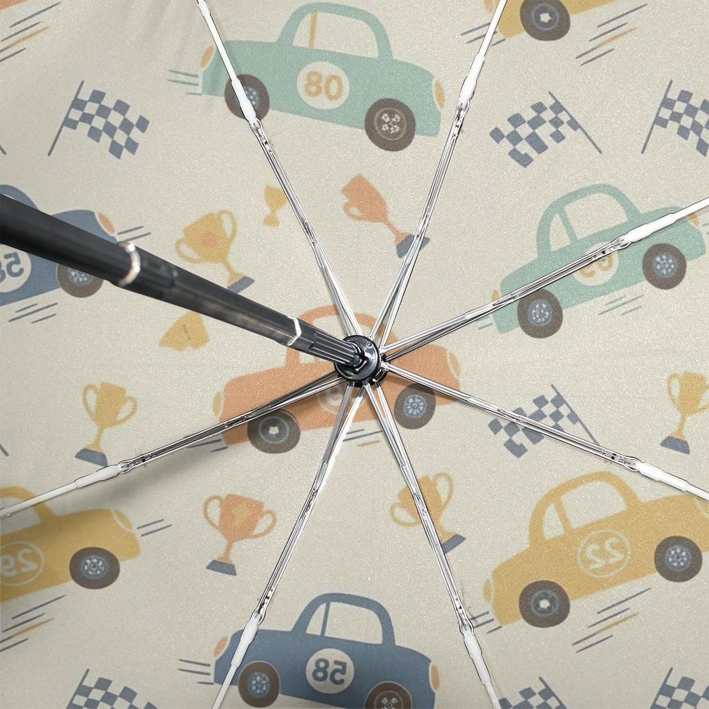 Vintage Cars Pastel Yellow Compact Windproof Umbrella Travel, Automatic Open and Close Robust Personal Umbrellas for Rain, 42.5x24inch