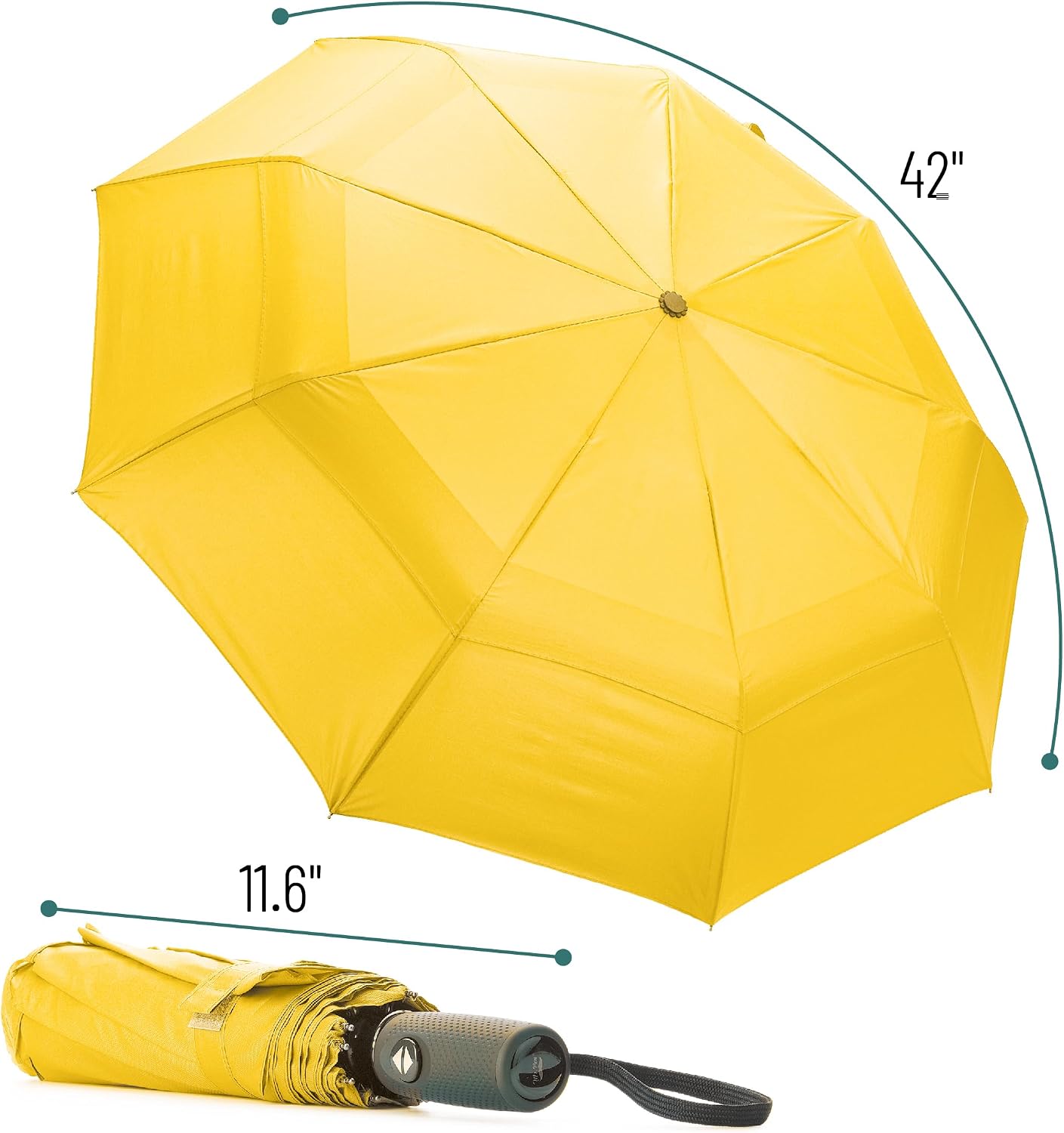 Windproof Travel Umbrella, Small Water-Resistant Automatic Folding Umbrella for Rain and Sun, Light, Compact and Portable for Women & Men, Fits Car & Backpack