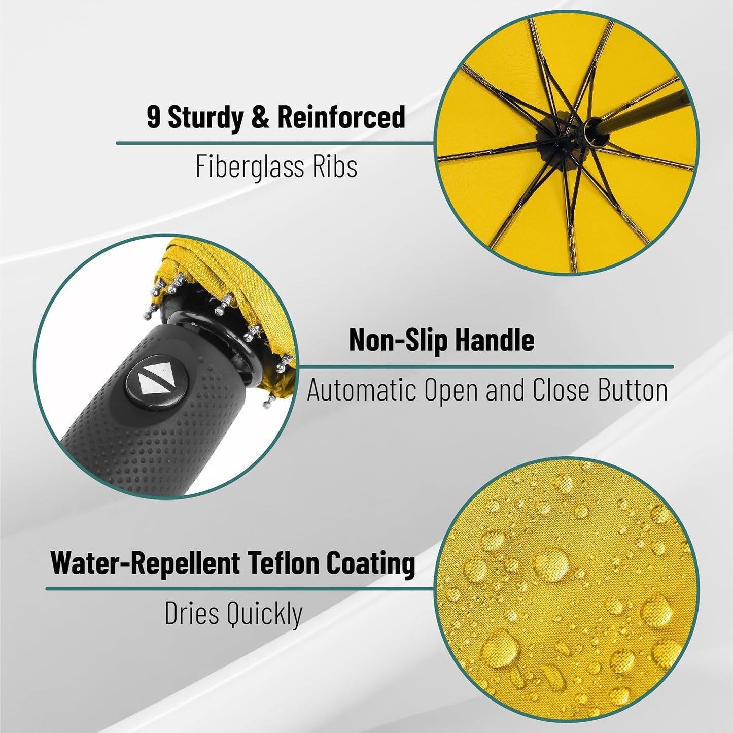 Windproof Travel Umbrella, Small Water-Resistant Automatic Folding Umbrella for Rain and Sun, Light, Compact and Portable for Women & Men, Fits Car & Backpack