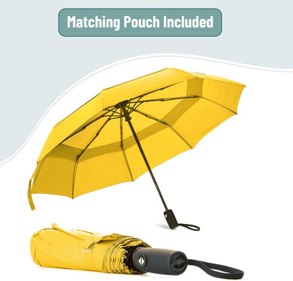 Windproof Travel Umbrella, Small Water-Resistant Automatic Folding Umbrella for Rain and Sun, Light, Compact and Portable for Women & Men, Fits Car & Backpack