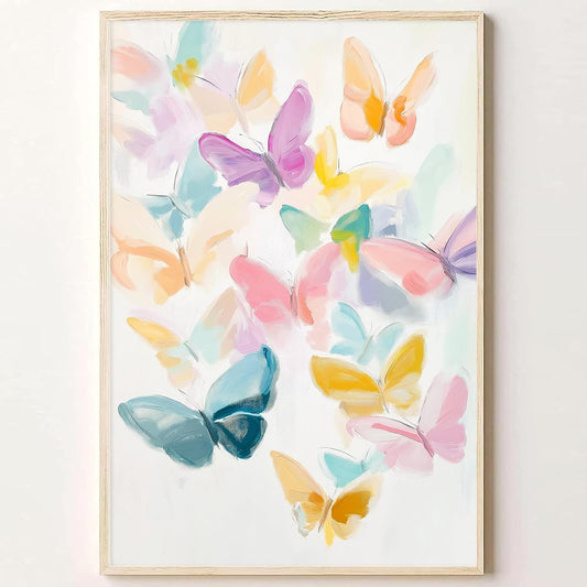 Colorful Butterfly Canvas Wall Art Pink Purple Yellow Blue Orange Abstract Picture Watercolor Abstract Animal Wall Art Vintage Trendy Preppy Aesthetic Poster Pastel Butterfly Painting 16x24in No Frame