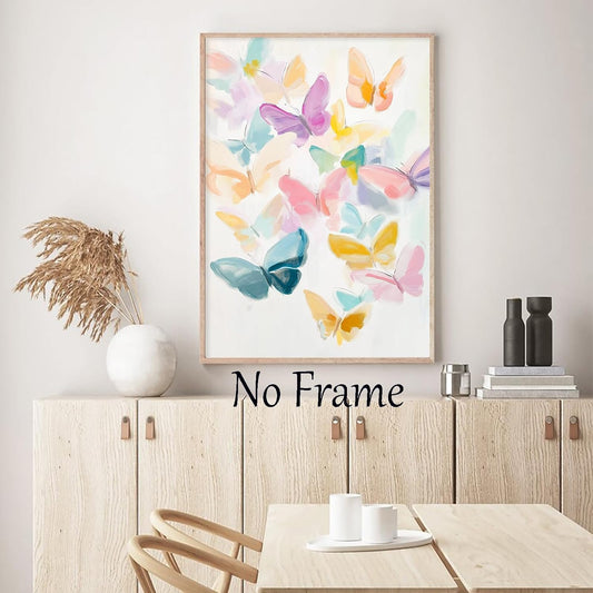 Colorful Butterfly Canvas Wall Art Pink Purple Yellow Blue Orange Abstract Picture Watercolor Abstract Animal Wall Art Vintage Trendy Preppy Aesthetic Poster Pastel Butterfly Painting 16x24in No Frame