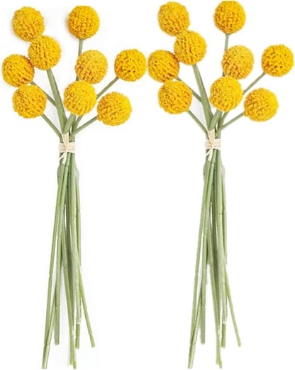 18Stems Fake Flowers Yellow Billy Balls,10" Artificial Billy Button Bouquet | Flower Bouquet,Permanent Flower Craspedia for DIY Crafts Wreath, Table Wedding Party Centerpieces Decor,Holiday Store