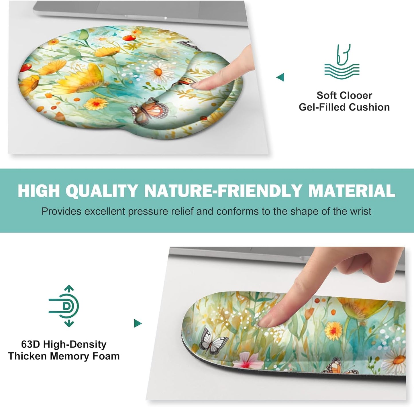 Gaming Mouse Pad, Large Desk Mat, Cute Desk Pad Protector, 4in1 XXL Mousepad + Keyboard Wrist Rest+Mouse Wrist Rest+Coaster Set with Ergonomic Desk Pad for Home Office PC Computer, Yellow Flowers