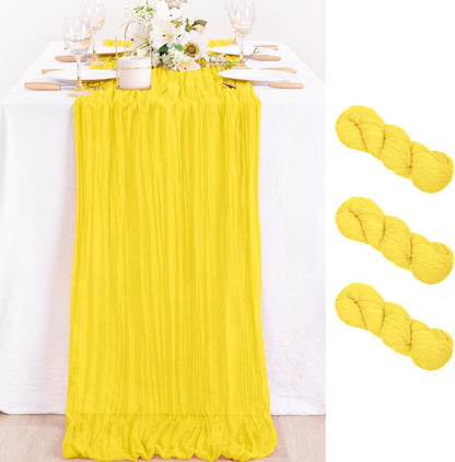 3 Pack Yellow Cheesecloth Table Runner 10ft Rustic Gauze Centerpiece | Lightweight Breathable Gauze Material, Natural Wrinkled Texture, Boho Rustic Style, Reusable for Wedding Events Home Decor
