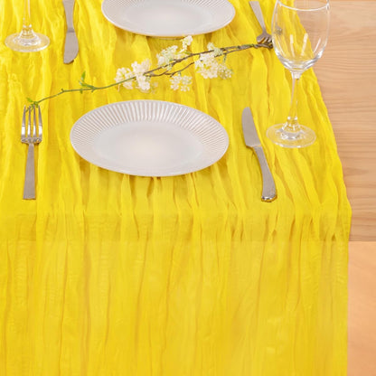 3 Pack Yellow Cheesecloth Table Runner 10ft Rustic Gauze Centerpiece | Lightweight Breathable Gauze Material, Natural Wrinkled Texture, Boho Rustic Style, Reusable for Wedding Events Home Decor