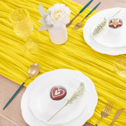 3 Pack Yellow Cheesecloth Table Runner 10ft Rustic Gauze Centerpiece | Lightweight Breathable Gauze Material, Natural Wrinkled Texture, Boho Rustic Style, Reusable for Wedding Events Home Decor