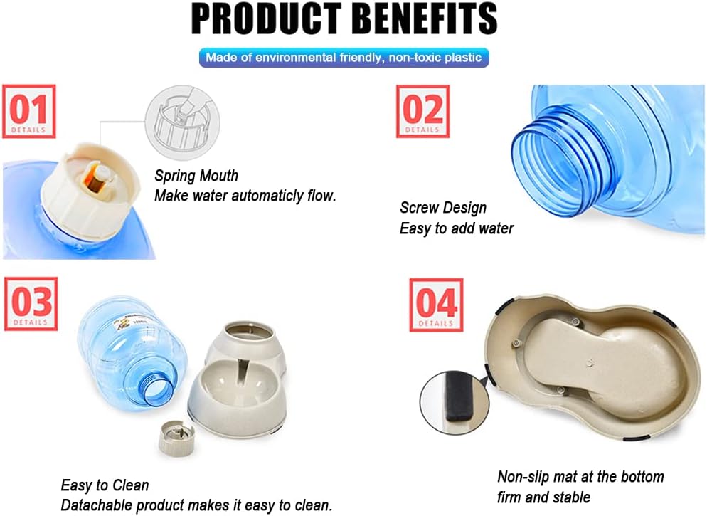 Automatic Cat & Dog Feeder and Water Dispenser Set with Scoop | 1 Gallon Gravity Food Feeder and Waterer Set for Small Medium Puppy and Kitten Pack of 2