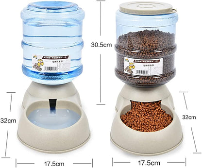 Automatic Cat & Dog Feeder and Water Dispenser Set with Scoop | 1 Gallon Gravity Food Feeder and Waterer Set for Small Medium Puppy and Kitten Pack of 2