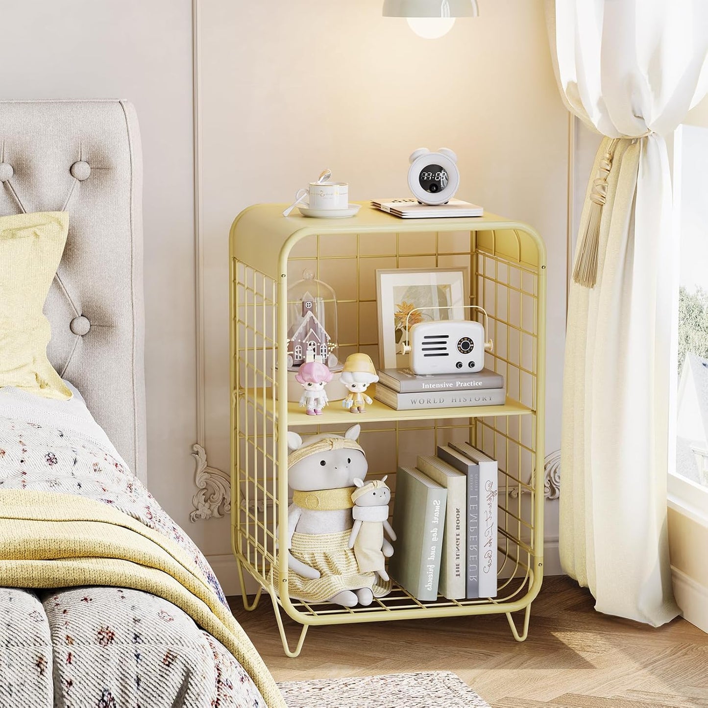 Cute Nightstand,Metal Side Table,3-Tier Modern End Table with Storage, Small Coffee Tables for Small Spaces,Coffee Table for Living Room, Bedroom,Dorm,Yellow