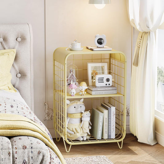 Cute Nightstand,Metal Side Table,3-Tier Modern End Table with Storage, Small Coffee Tables for Small Spaces,Coffee Table for Living Room, Bedroom,Dorm,Yellow