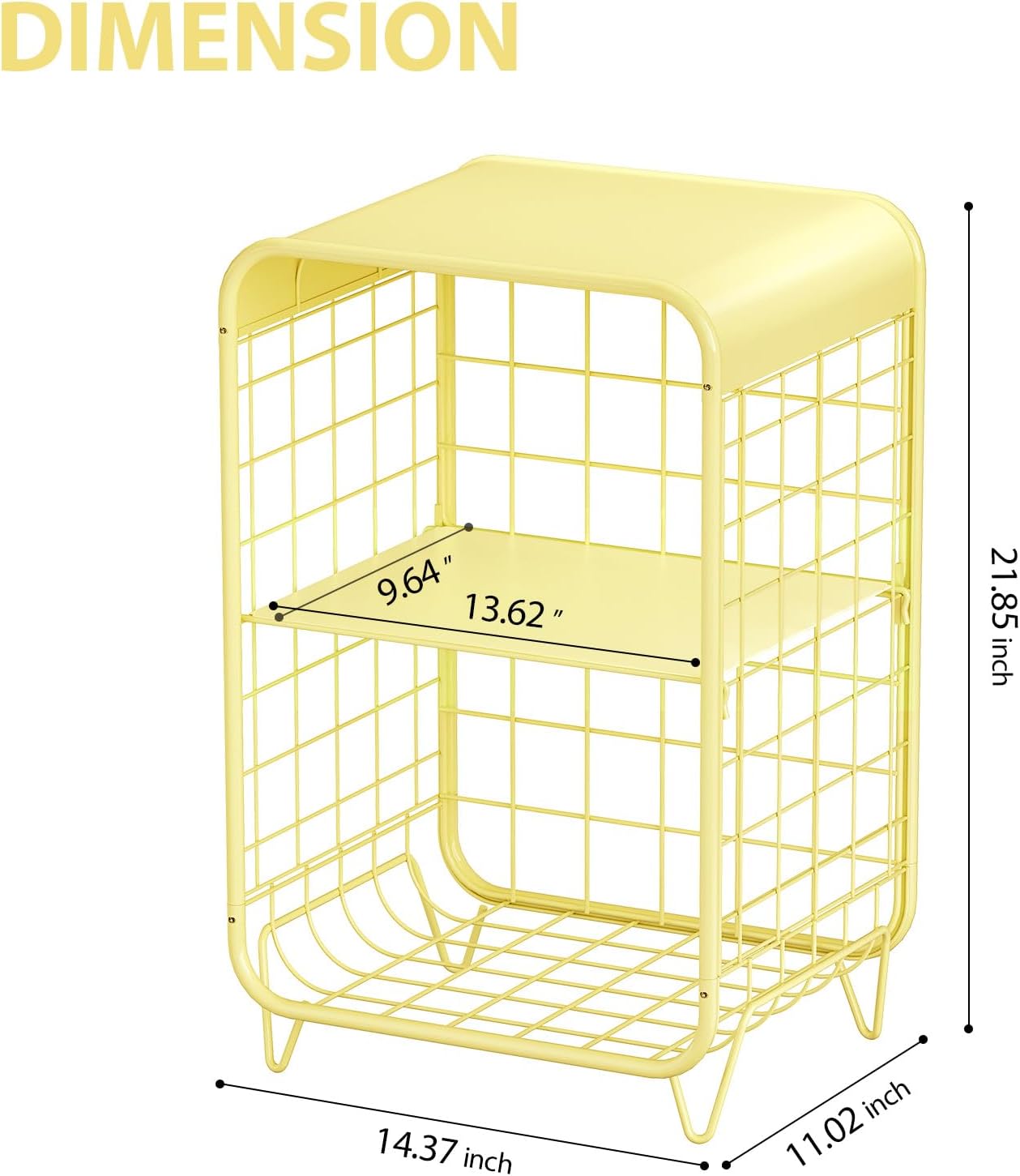 Cute Nightstand,Metal Side Table,3-Tier Modern End Table with Storage, Small Coffee Tables for Small Spaces,Coffee Table for Living Room, Bedroom,Dorm,Yellow