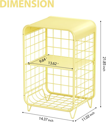 Cute Nightstand,Metal Side Table,3-Tier Modern End Table with Storage, Small Coffee Tables for Small Spaces,Coffee Table for Living Room, Bedroom,Dorm,Yellow