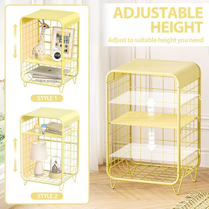 Cute Nightstand,Metal Side Table,3-Tier Modern End Table with Storage, Small Coffee Tables for Small Spaces,Coffee Table for Living Room, Bedroom,Dorm,Yellow