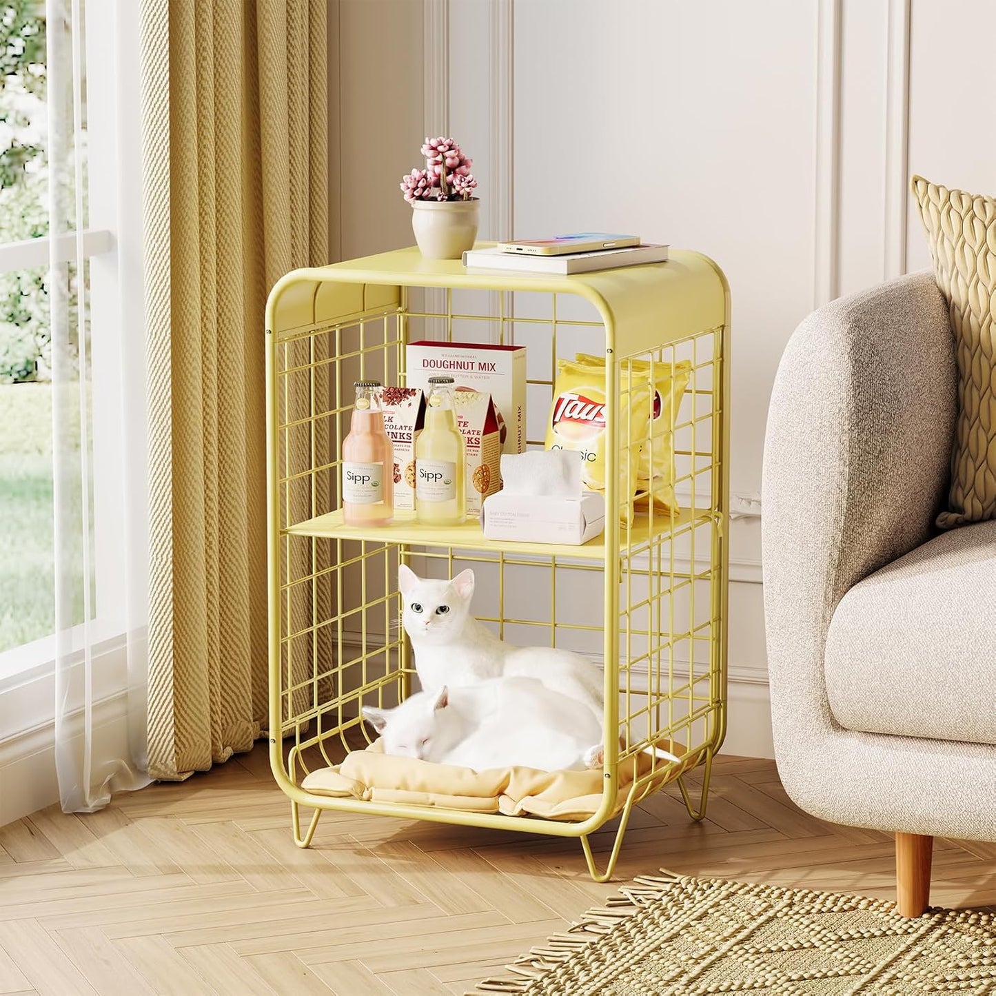 Cute Nightstand,Metal Side Table,3-Tier Modern End Table with Storage, Small Coffee Tables for Small Spaces,Coffee Table for Living Room, Bedroom,Dorm,Yellow